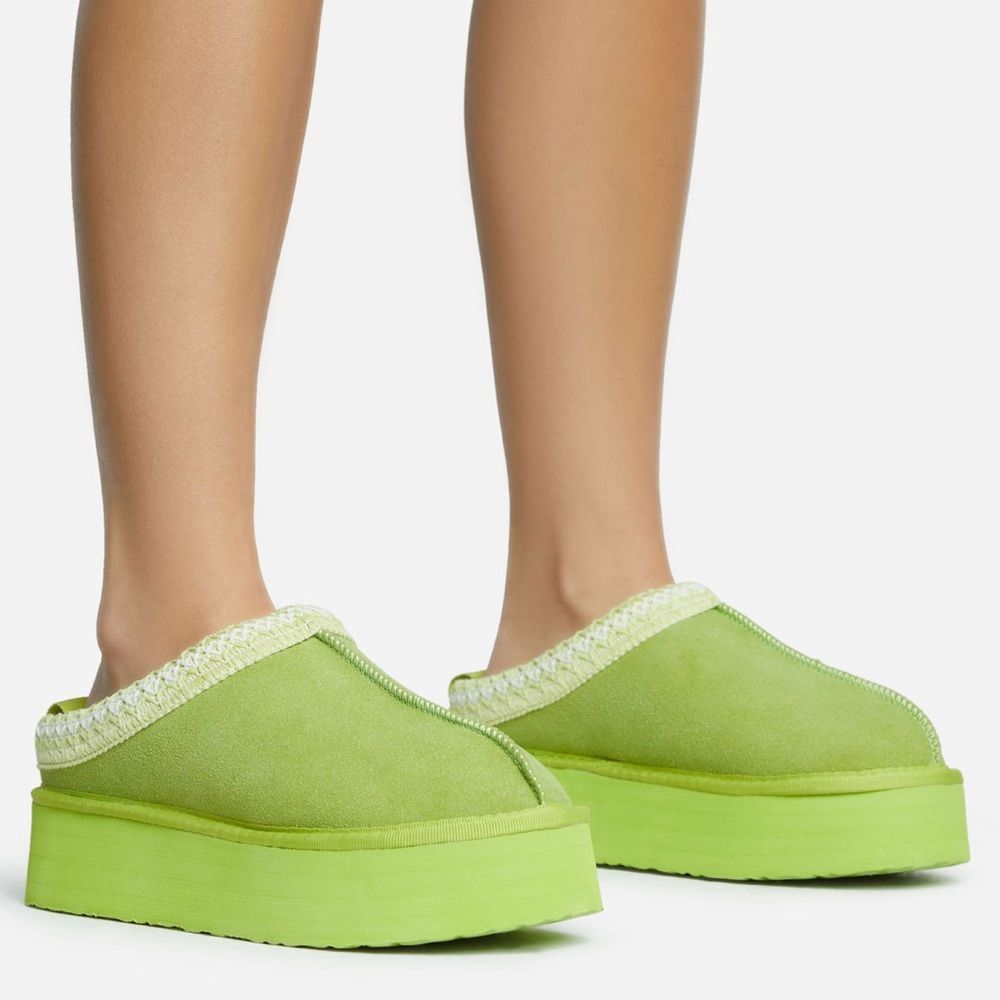 Green Cozy Platform Faux Fur Boot Slipper
